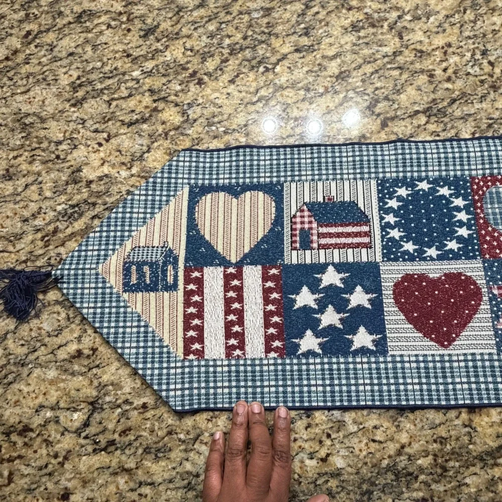 David Carter Brown Americana Tapestry Table Runner Patriotic Folk Art Primitive